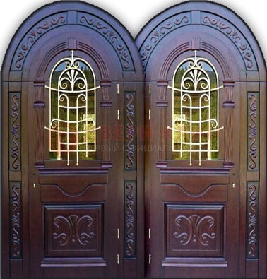 Индивидуальная арочная дверь со стеклом и ковкой ДА-19 в Можайске