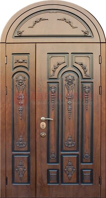 Арочная железная дверь с виноритом и узором ДА-36 в Можайске