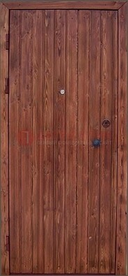 Коричневая железная дверь с евровагонкой ДЕ-18 в Можайске