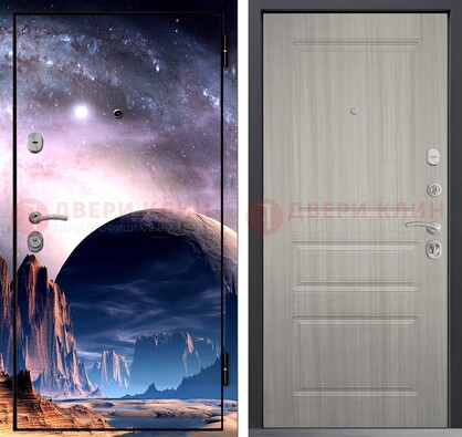 Железная дверь с фотопечатью космоса и планеты ДФ-50 в Можайске