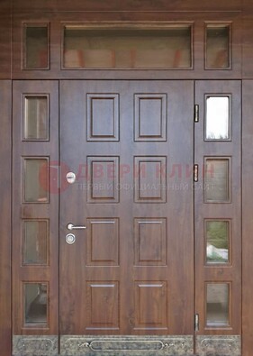 Стальная дверь МДФ со стеклом и фрамугами для дома ДФГ-29 в Черноголовке