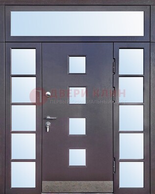 Современная железная дверь со стеклом и фрамугами ДФГ-4 в Липецке