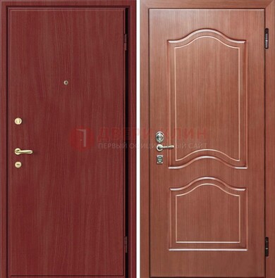 Красная металлическая дверь с ламинатом МДФ внутри ДЛ-8 в Можайске