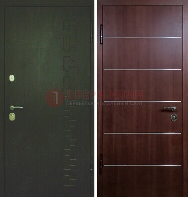Темная металлическая дверь с МДФ ламинат с молдингами внутри ДМ-16 в Мытищах