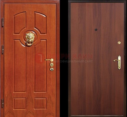 Оранжевая стальная дверь с МДФ ламинат внутри ДМ-18 в квартиру в Можайске