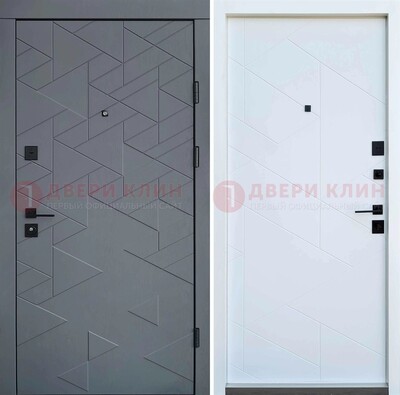 Серая металлическая дверь МДФ с узором  ДМ-224 в Можайске