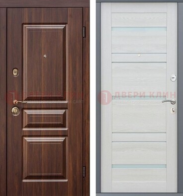 Коричневая стальная дверь c белой МДФ ДМ-233 в Можайске