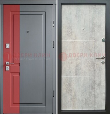 Серая с красной полосой металлическая дверь МДФ ДМ-245 в Можайске