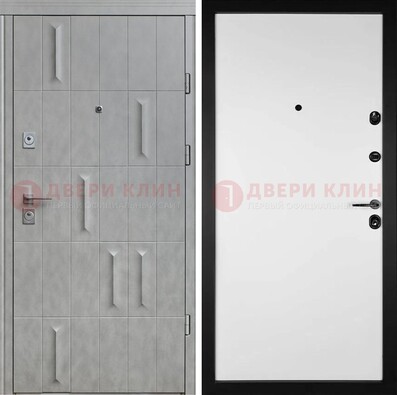Серая стальная дверь с рисунком МДФ и внутри Белый ясень ДМ-280 в Можайске