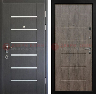 Черная металлическая входная дверь и коричневыми панелями МДФ ДМ-300 в Можайске