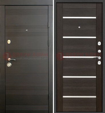 Черная металлическая входная дверь и внутри коричневый МДФ ДМ-301 в Можайске