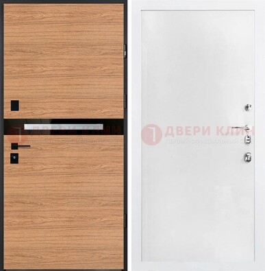 Железная коричневая дверь с МДФ в белом цвете ДМ-313 в Можайске
