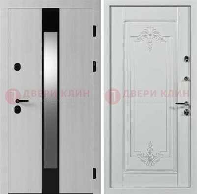 Белая металлическая дверь МДФ с зеркальной вставкой ДМ-324 в Можайске