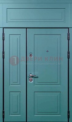 Синяя металлическая дверь с МДФ и верхней фрамугой ДМ-339 в Можайске