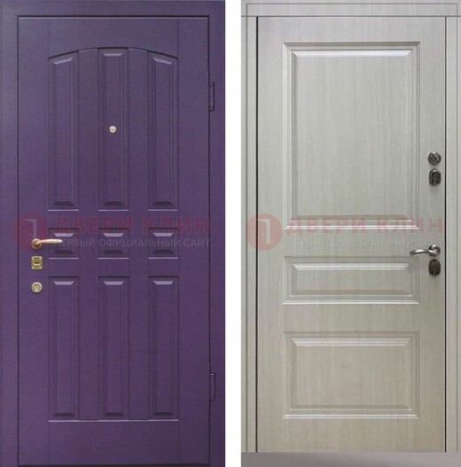 Фиолетовая железная дверь с филенчатами МДФ ДМ-374