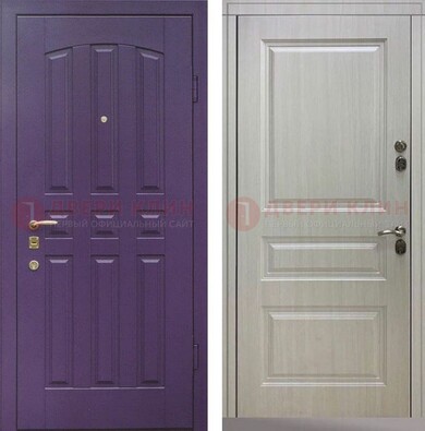 Фиолетовая железная дверь с филенчатами МДФ ДМ-374 в Можайске
