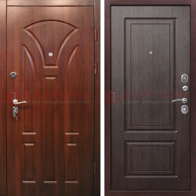 Темная железная дверь с коричневыми МДФ ДМ-376 в Можайске