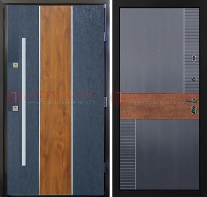Темная металлическая дверь МДФ со вставками ДМ-411 в Можайске