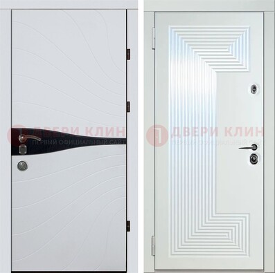 Белая железная дверь с МДФ в стиле хайтек ДМ-413 в Можайске