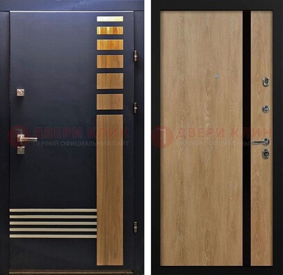 Черная металлическая дверь с МДФ хайтек ДМ-513 в Можайске