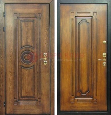 Коричневая металлическая дверь с массивом дуба с рисунком ДМД-10 в Можайске