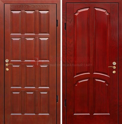 Красная металлическая дверь с массивом дуба ДМД-15 в Можайске