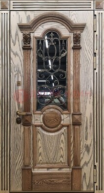 Железная дверь с массивом дуба со стеклом и ковкой ДМД-47 в Можайске