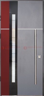 Серая входная дверь с порошковым окрасом и красной вставкой ДП-175 в Можайске