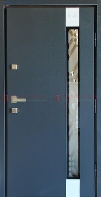 Серая стальная дверь с порошковым покрытием и стеклянной вставкой ДП-216 в Можайске