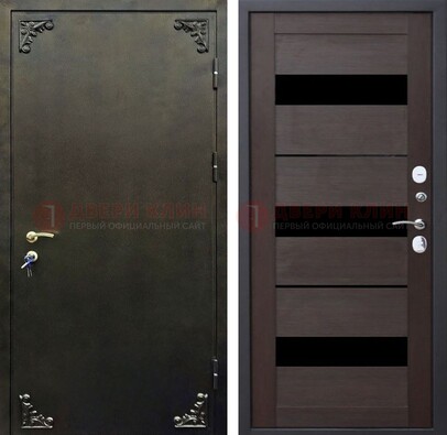 Темная входная дверь с порошковым покрытием и МДФ со стеклом ДП-236 в Можайске