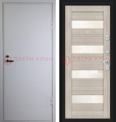 Белая железная дверь с порошковым напылением и стеклом ДП-308 в Йошкар-Оле