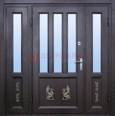 Черная распашная железная дверь с МДФ панелью ДПР-101 в Можайске