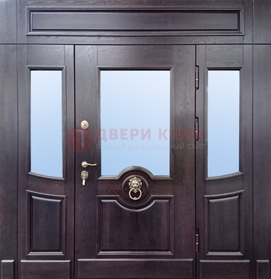 Филенчатая металлическая дверь с панелью МДФ и стеклом ДПР-102 в Можайске