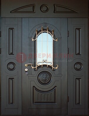 Парадная железная дверь Винорит со стеклом и ковкой ДПР-103 в Можайске