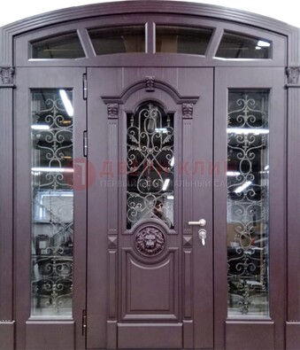 Дизайнерская парадная дверь Винорит со стеклом и ковкой ДПР-104 в Туле