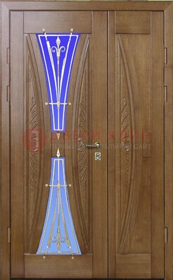 Коттеджная парадная дверь со стеклянными вставками и ковкой ДПР-26 в Перми