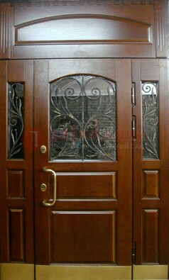 Стальная парадная дверь со вставками из стекла и ковки ДПР-30 в коттедж в Перми