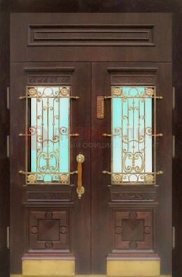 Парадная дверь со вставками из стекла и ковки ДПР-43 для каркасного дома в Можайске