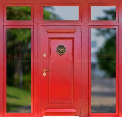 Красная парадная дверь для частного дома ДПР-88 в Можайске