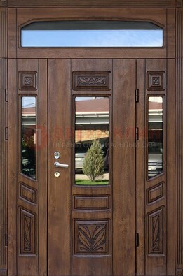 Парадная стальная дверь Винорит со стеклом и резьбой ДПР-97 в Можайске