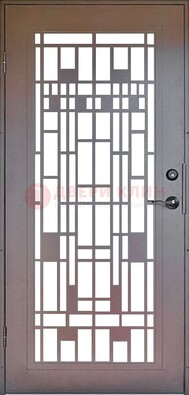 Коричневая стальная решетчатая дверь с узором ДР-4 в Можайске