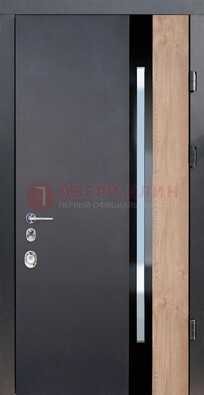 Черная металлическая дверь МДФ со стеклом ДС-14 в Можайске