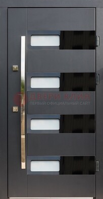 Черная стальная дверь МДФ хайтек со стеклом ДС-16 в Тольятти
