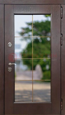 Коричневая стальная дверь со стеклом ДС-19 в Можайске