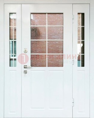 Белая стальная дверь со стеклом и фрамугами ДС-27 в Можайске