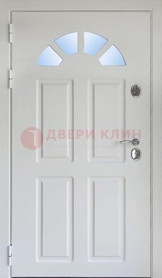 Белая стальная дверь МДФ со стеклом для дома ДС-37 в Тольятти