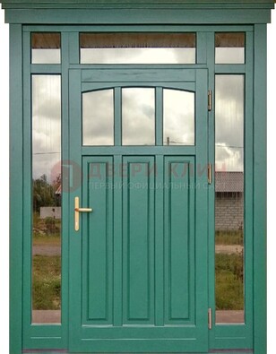 Зеленая металлическая дверь МДФ со стеклом ДС-43 в Можайске