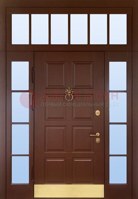 Коричневая входная дверь с МДФ панелью и стеклом ДС-45 в Можайске