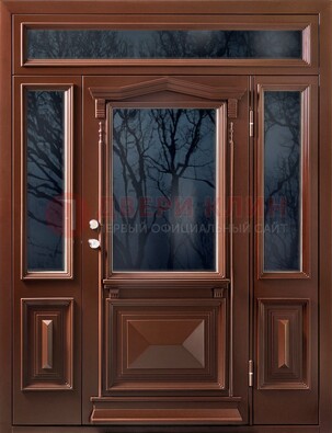Коричневая металлическая дверь со стеклом ДС-67 в Можайске