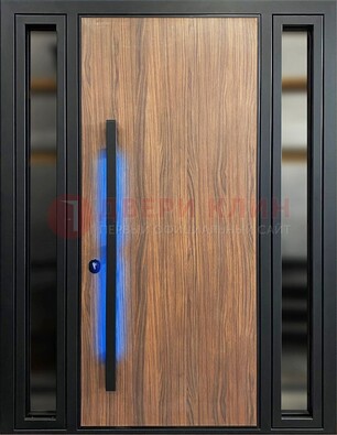 Коричневая металлическая дверь со стеклом ДС-69 в Можайске